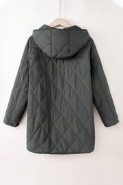 Diamond quilted hooded snap jacket in light gray with a relaxed fit.