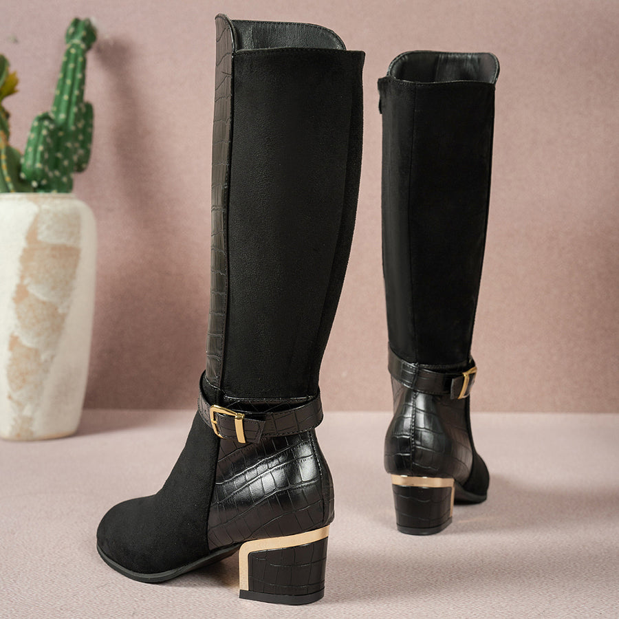 PU Leather,Suede,Rubber Imported Size &amp boots in Black with fitted silhouette