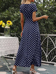 Polka Dot Wrap Maxi Dress in Red with belted