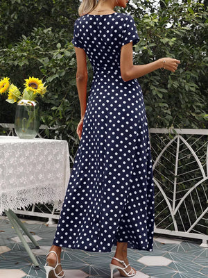 Polka Dot Wrap Maxi Dress in Red with belted