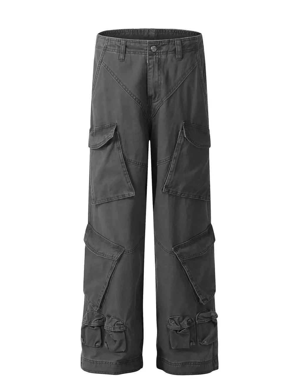 Gray with Men's Loose Fit Cargo Pants With Multiple Pockets