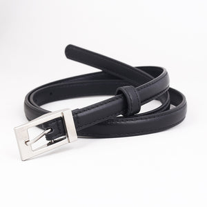 Black cowhide leather belt with a silver metal buckle