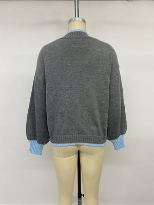Contrast Trim Crew Neck Sweater in Dark Gray with contrast trim