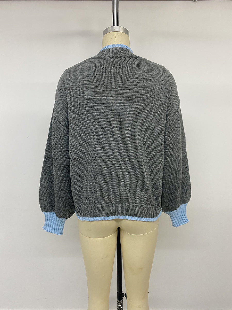 Contrast Trim Crew Neck Sweater in Dark Gray with contrast trim