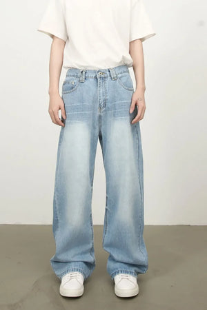 Baggy washed-effect palazzo jeans in medium blue denim with a relaxed fit.