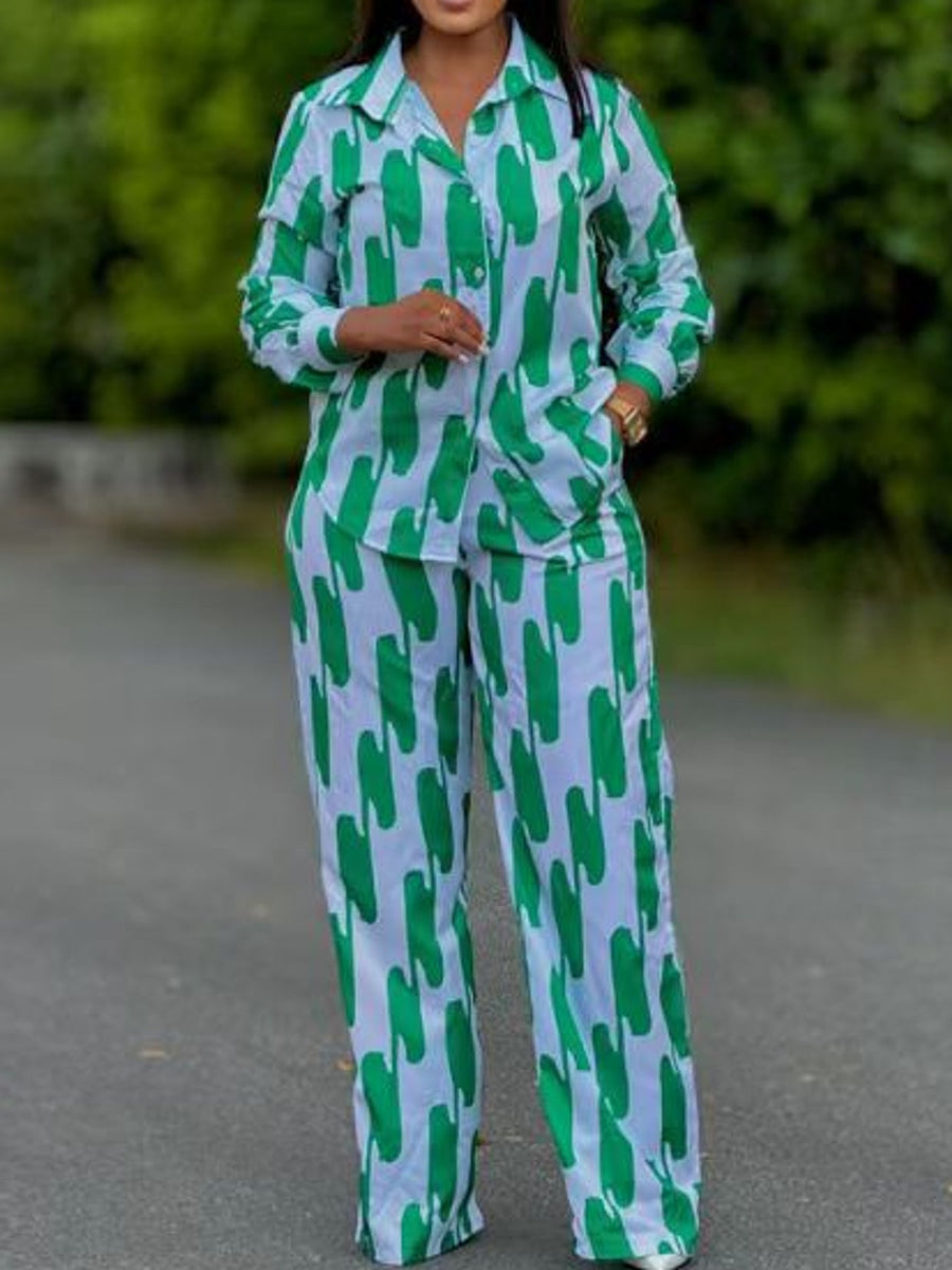 Emerald relaxed two-piece set with collared