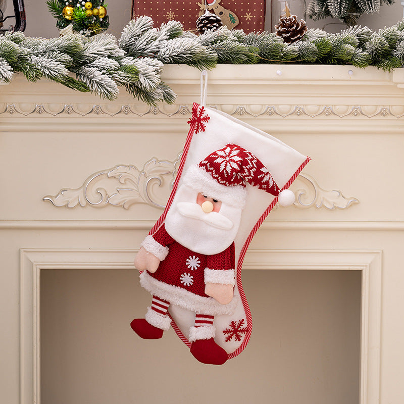 White Christmas stocking with Santa Claus applique and red trim