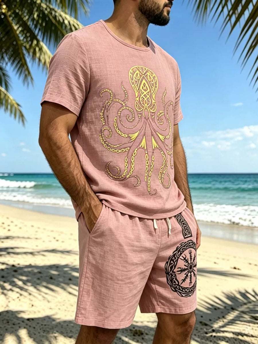Men S Full Size Round Neck Tee And in Pink