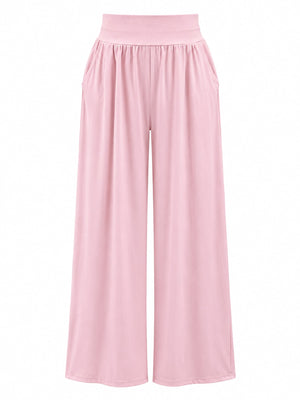 Dark Blue wide-leg pants with full-length and pull-on
