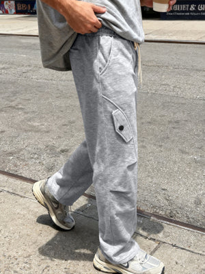 Men's Casual Cargo Pants With Drawstring Waist in Light Gray