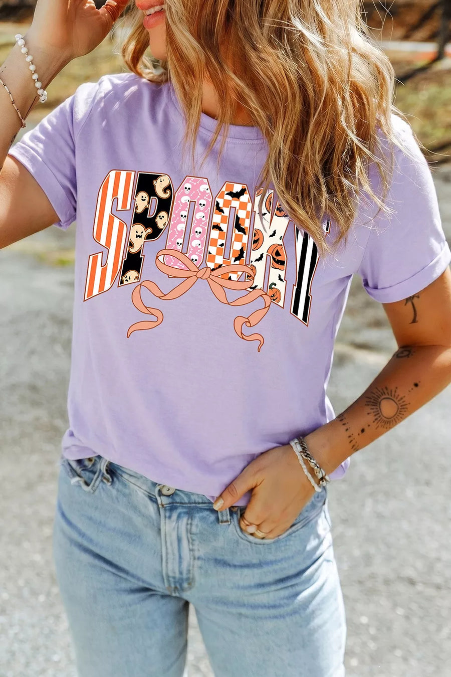 Pink Purple t-shirt featuring graphic print and graphic print
