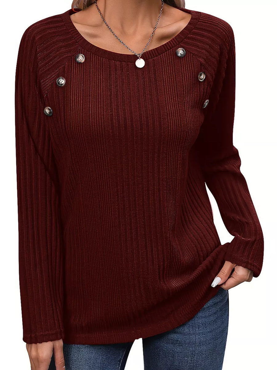 Black with Ribbed Long Sleeve T-shirt With Button Detail in Black